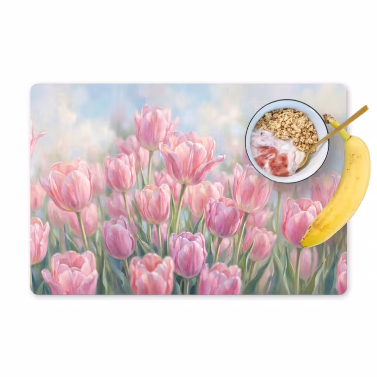 Placemat - 6 stuks - Tulpen - Veld - Lente - Roze — 1