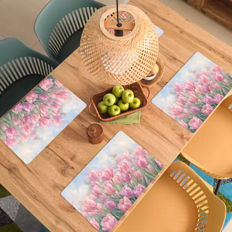 Placemat - 6 stuks - Tulpen - Veld - Lente - Roze — 6