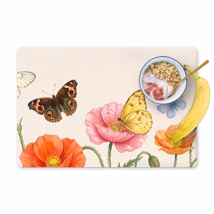 Placemat - 6 stuks - Vlinders - Klaprozen - Illustratie - Kleurrijk — 1