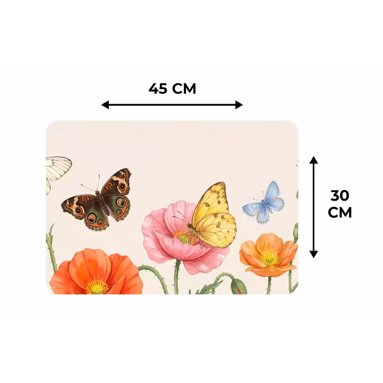Placemat - 6 stuks - Vlinders - Klaprozen - Illustratie - Kleurrijk — 3