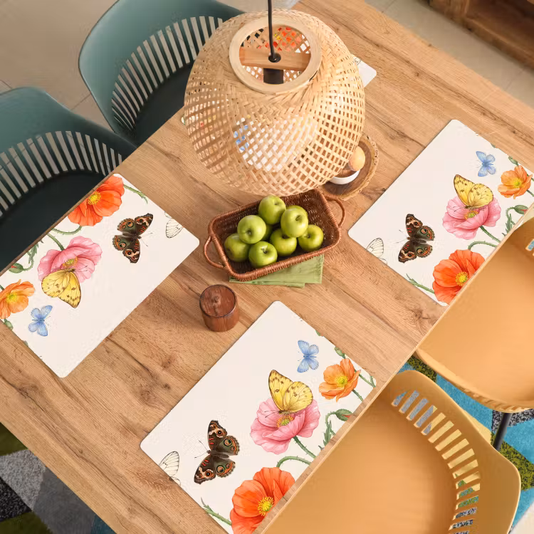 Placemat - 6 stuks - Vlinders - Klaprozen - Illustratie - Kleurrijk — 6
