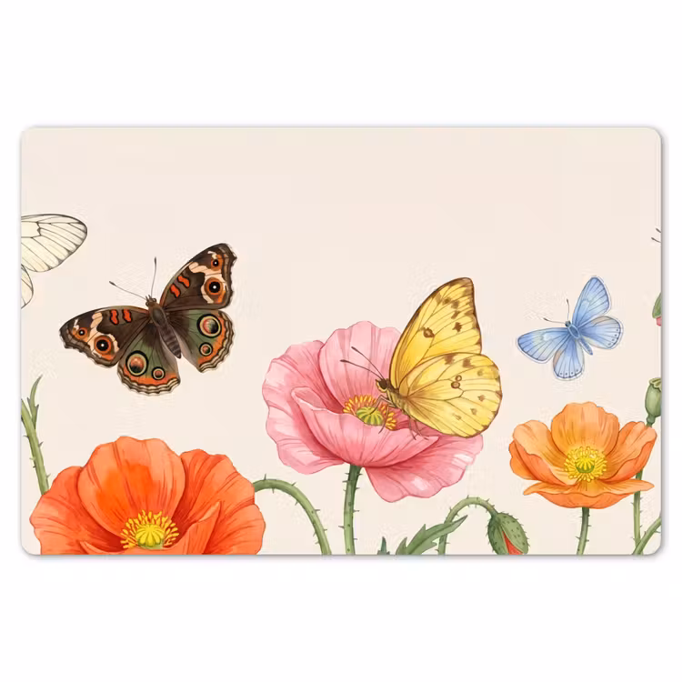 Placemat - 6 stuks - Vlinders - Klaprozen - Illustratie - Kleurrijk — 7