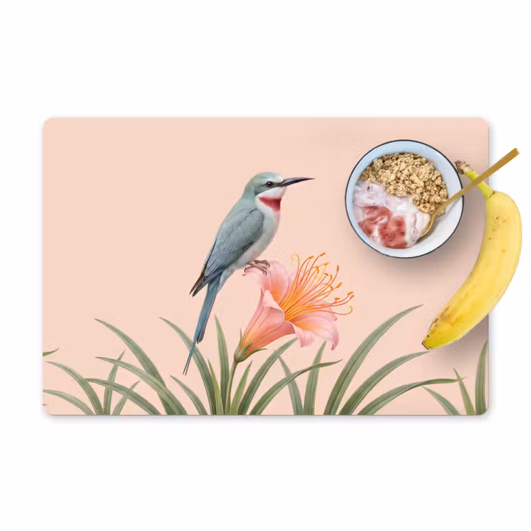 Placemat - 6 stuks - Vogel - Bloem - Natuur - Roze — 1