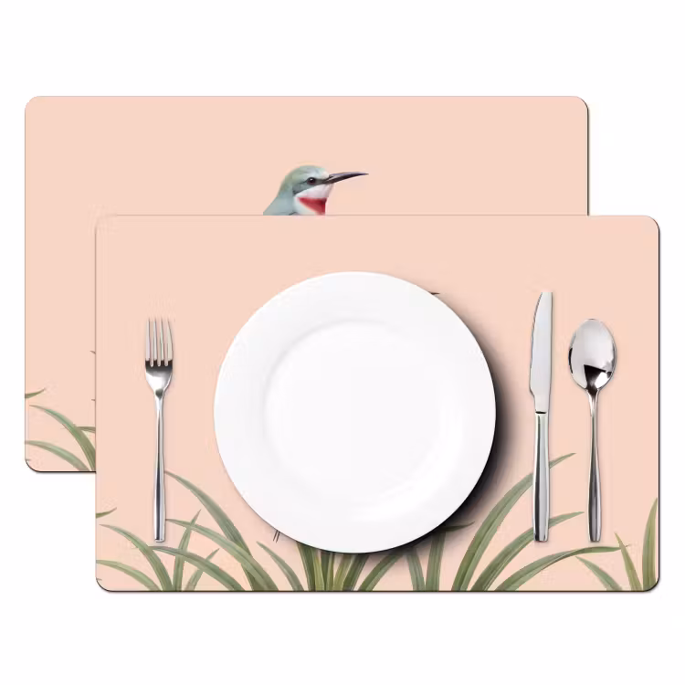 Placemat - 6 stuks - Vogel - Bloem - Natuur - Roze — 2