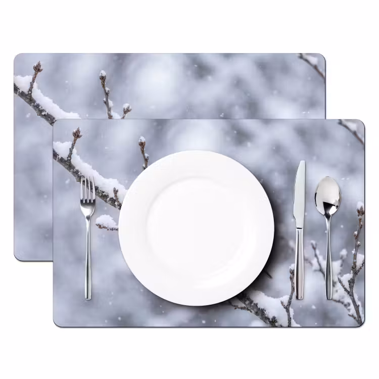 Placemat - 6 stuks - Vogel - Tak - Sneeuw - Winter — 2