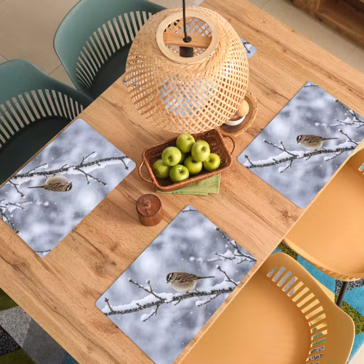 Placemat - 6 stuks - Vogel - Tak - Sneeuw - Winter — 6