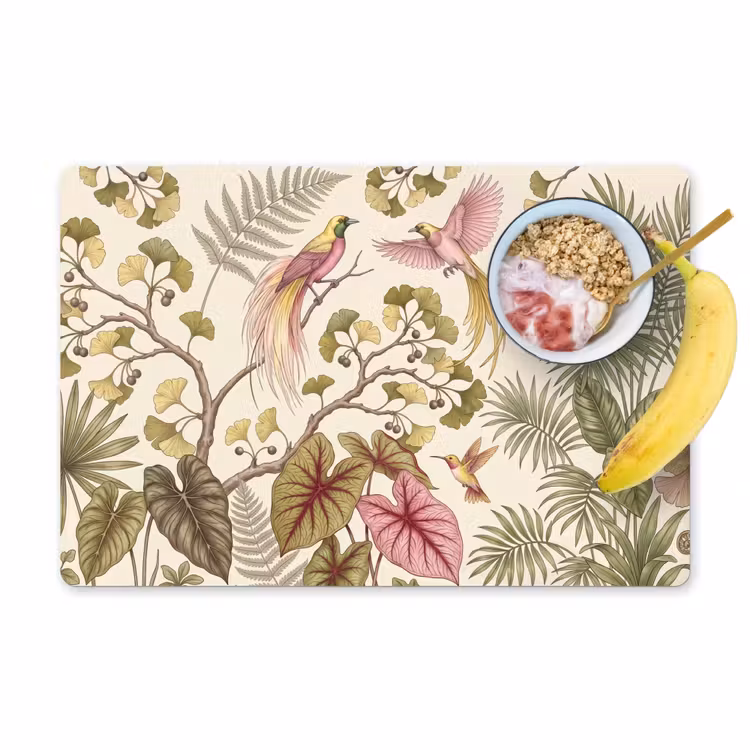 Placemat - 6 stuks - Vogels - Tropisch - Botanisch - Roze — 1