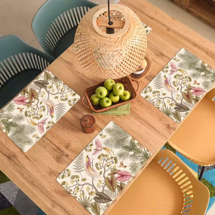 Placemat - 6 stuks - Vogels - Tropisch - Botanisch - Roze — 6