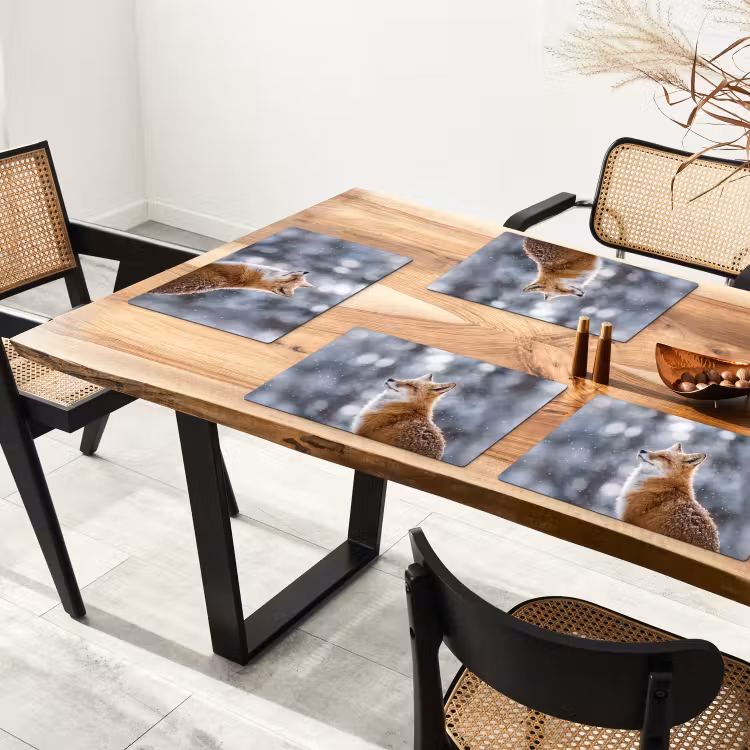 Placemat - 6 stuks - Vos - Sneeuwval - Portret - Winter - Sfeervol — 5