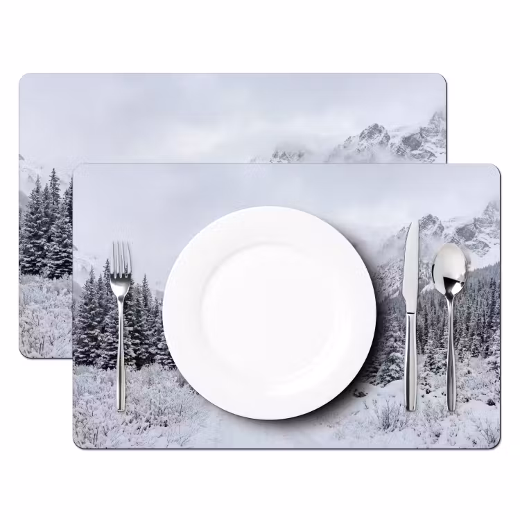 Placemat - 6 stuks - Weg - Bergen - Sneeuw - Naaldbos - Avontuurlijk — 2