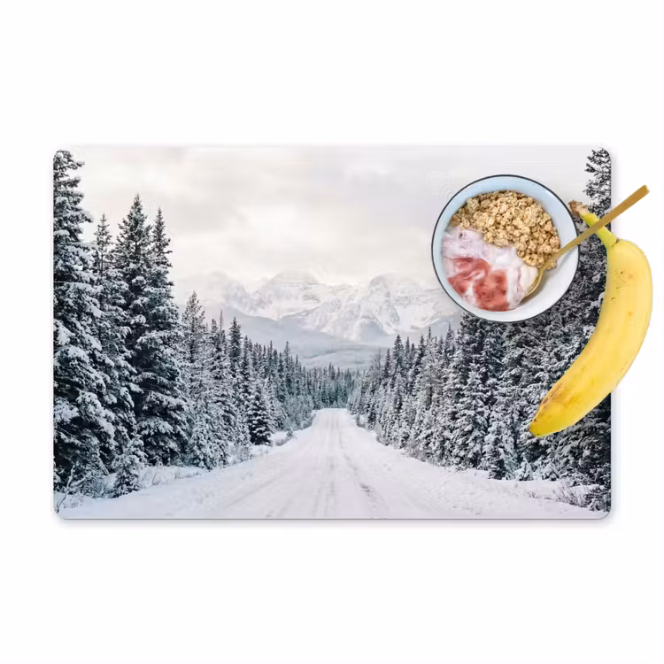 Placemat - 6 stuks - Weg - Sneeuw - Naaldbos - Winter - Avontuurlijk — 1