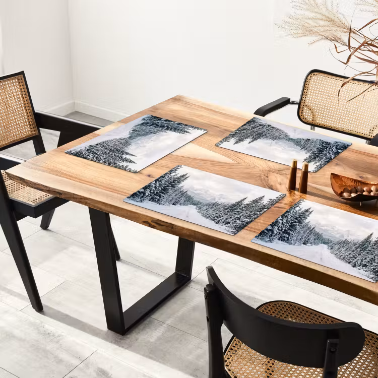 Placemat - 6 stuks - Weg - Sneeuw - Naaldbos - Winter - Avontuurlijk — 5