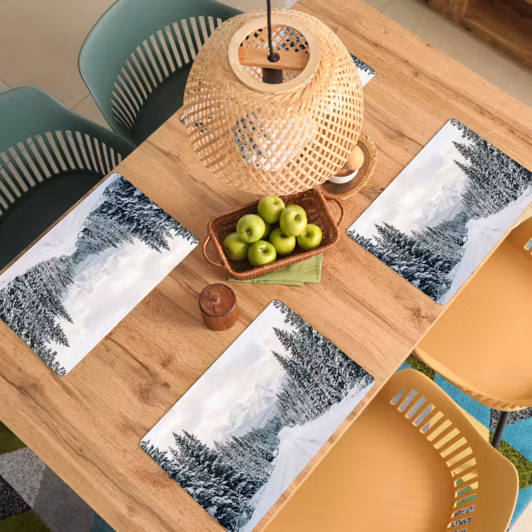 Placemat - 6 stuks - Weg - Sneeuw - Naaldbos - Winter - Avontuurlijk — 6