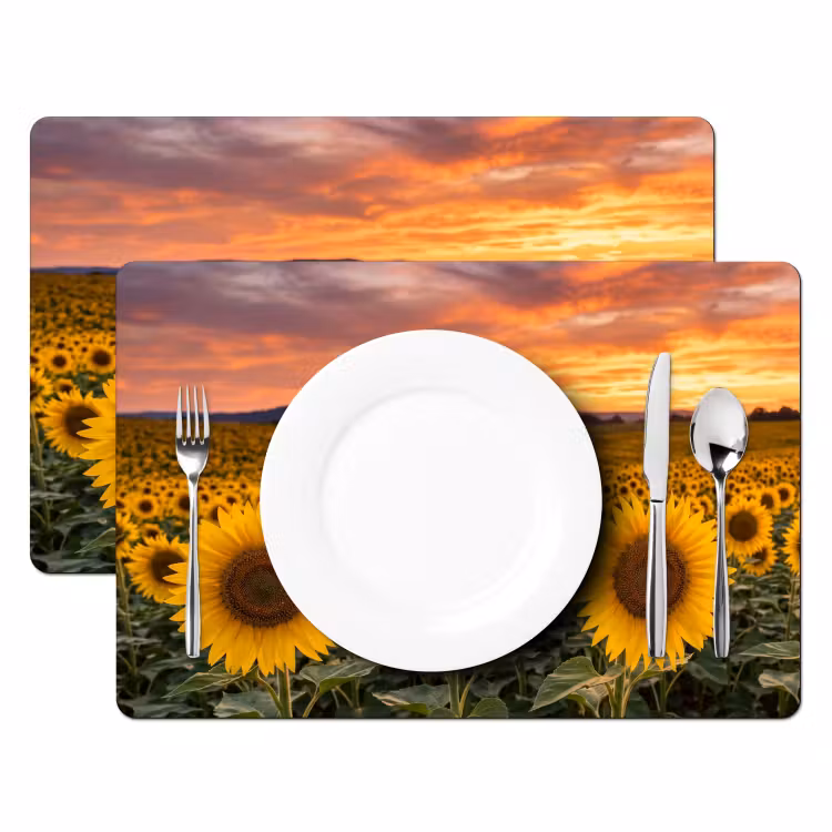 Placemat - 6 stuks - Zonnebloemen - Heuvellandschap - Geel — 2