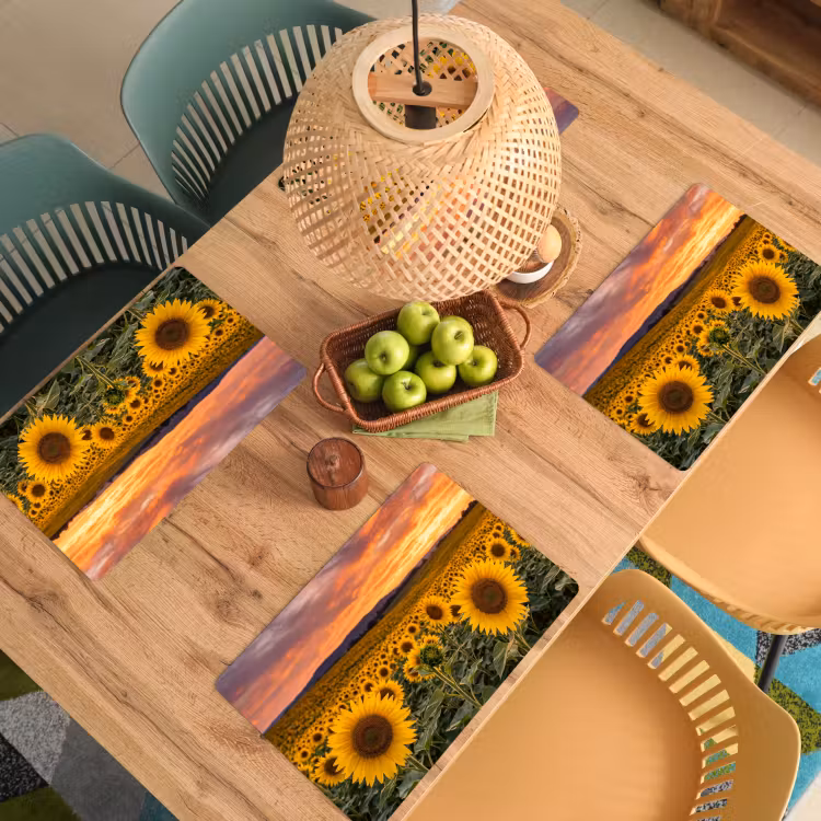Placemat - 6 stuks - Zonnebloemen - Heuvellandschap - Geel — 6
