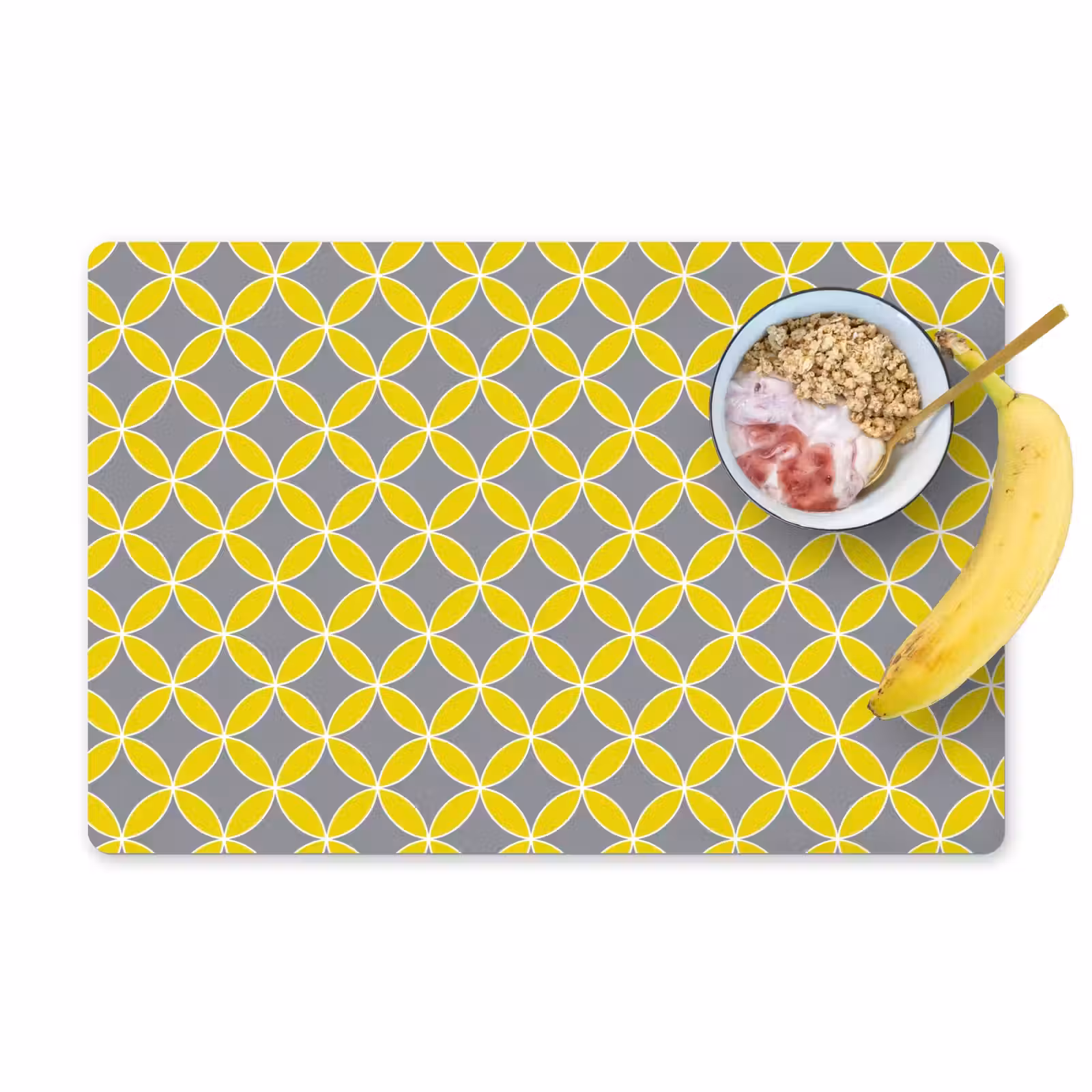 Placemat - 6 stuks - Geometrisch - Cirkels - Modern - Grijs - Geel — 1