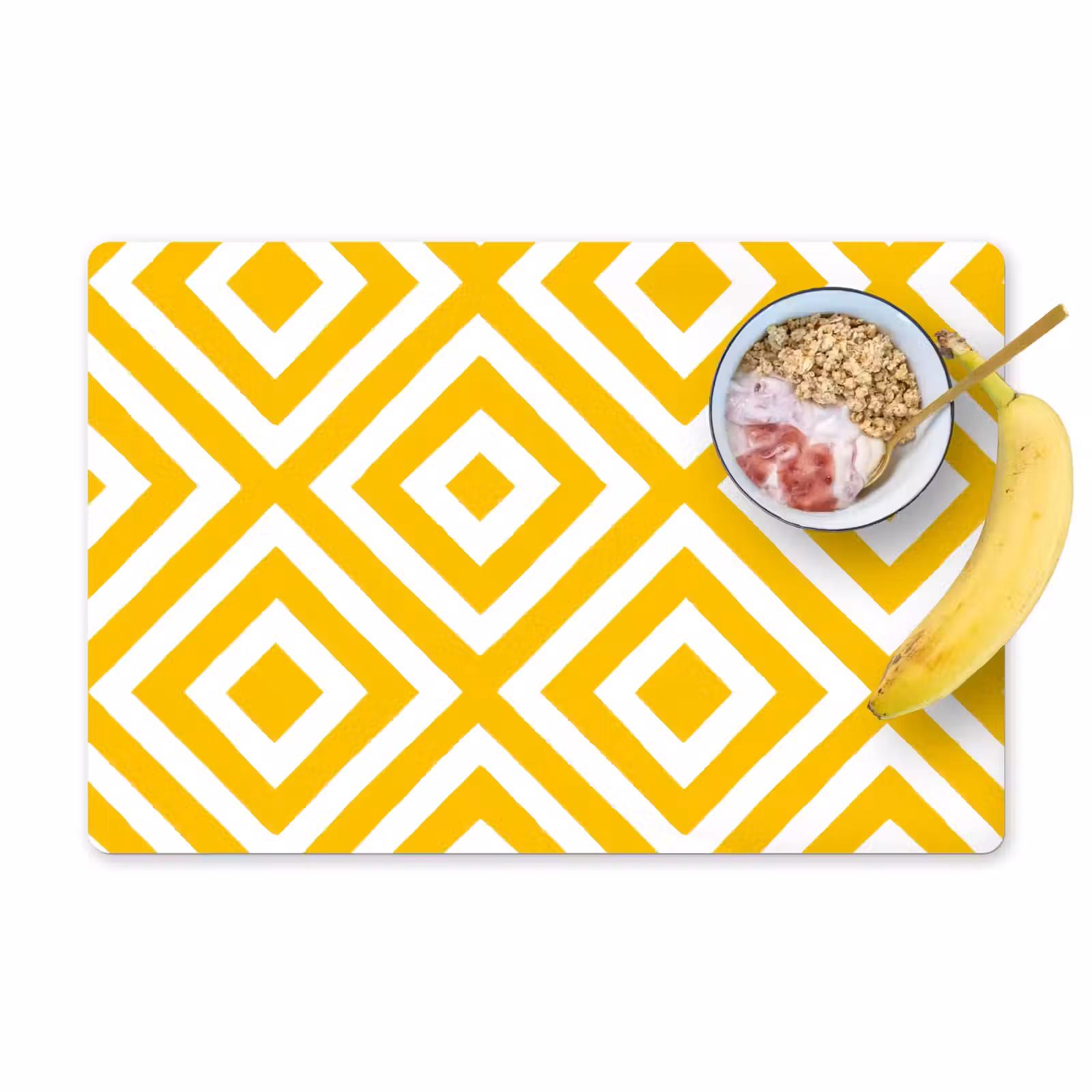 Placemat - 6 stuks - Geometrisch - Lijnen - Modern - Geel - Wit — 1
