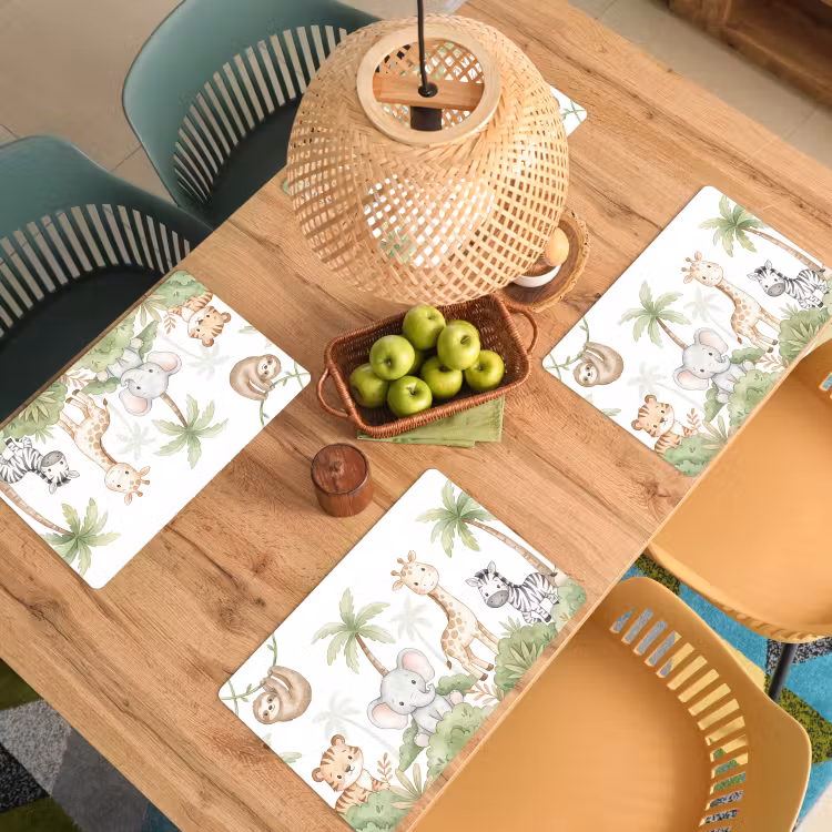 Placemat - 6 stuks - Dieren - Jungle - Pastel — 6