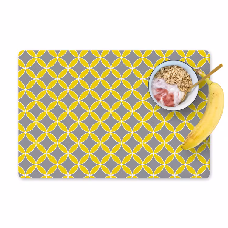 Placemat - 6 stuks - Geometrisch - Cirkels - Modern - Grijs - Geel — 1