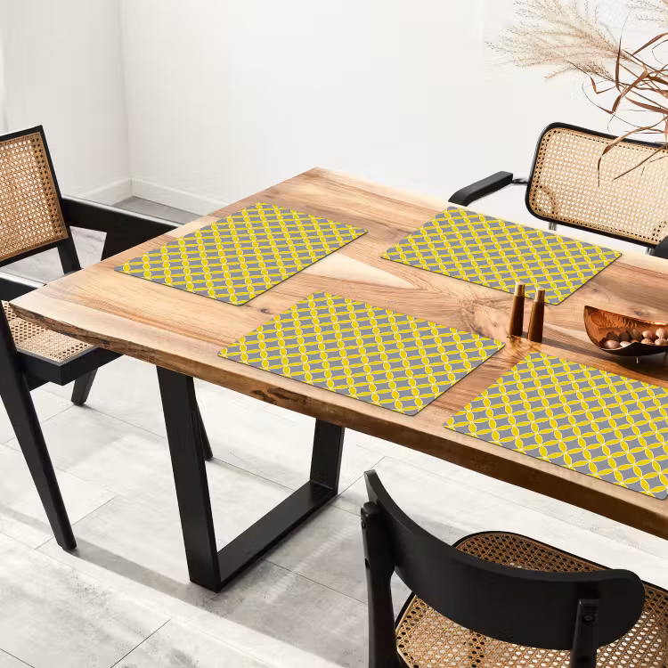 Placemat - 6 stuks - Geometrisch - Cirkels - Modern - Grijs - Geel — 5