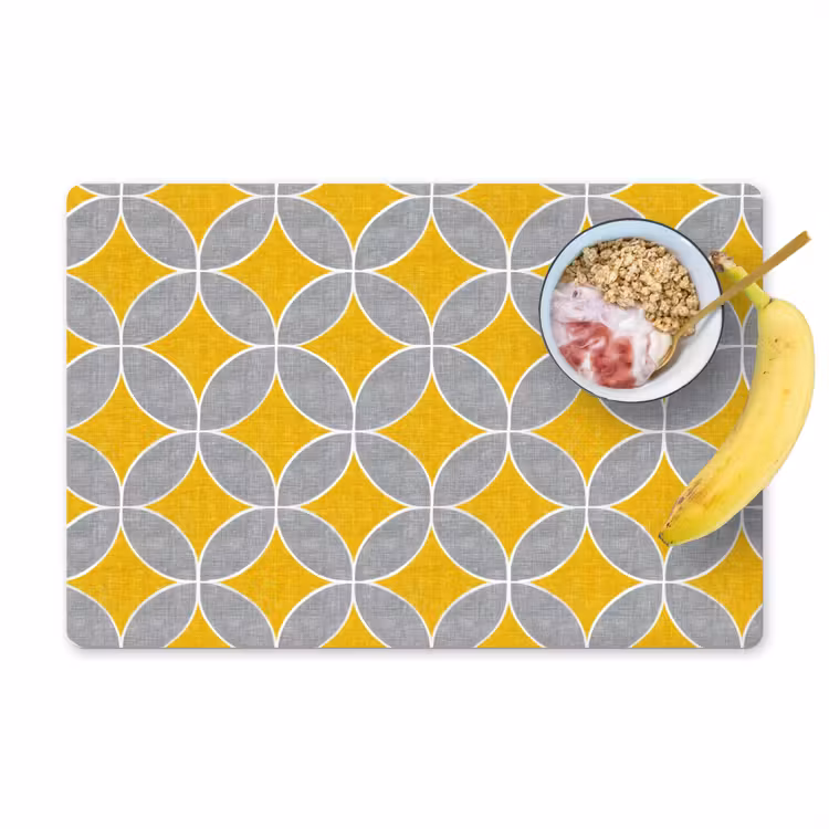 Placemat - 6 stuks - Geometrisch - Cirkels - Textuur - Grijs - Geel — 1