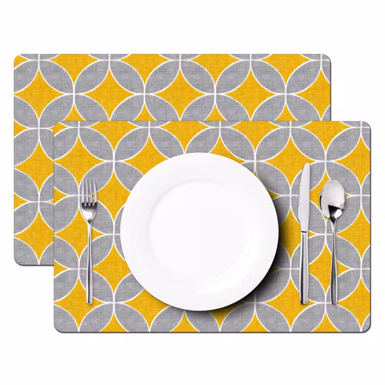Placemat - 6 stuks - Geometrisch - Cirkels - Textuur - Grijs - Geel — 2