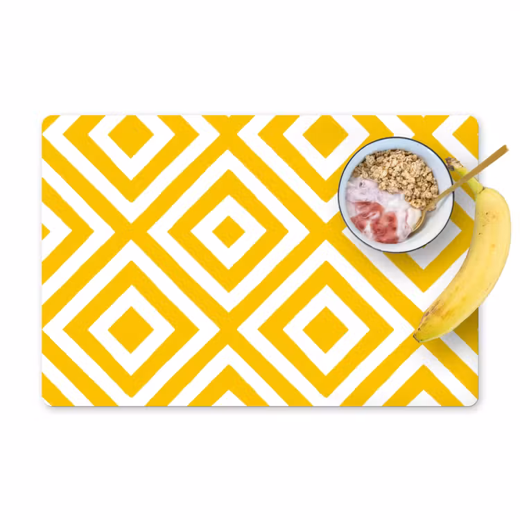 Placemat - 6 stuks - Geometrisch - Lijnen - Modern - Geel - Wit — 1