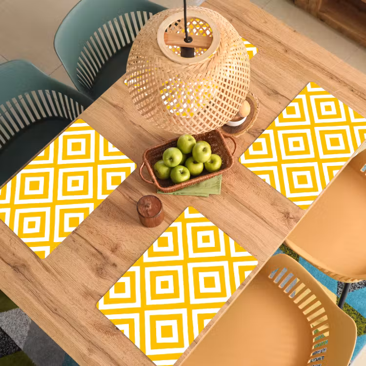 Placemat - 6 stuks - Geometrisch - Lijnen - Modern - Geel - Wit — 6
