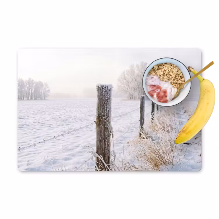 Placemat - 6 stuks - Hek - Sneeuw - Mist - Platteland - Nostalgisch — 1