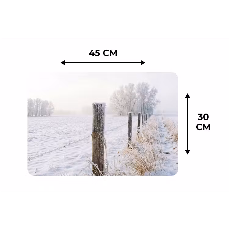 Placemat - 6 stuks - Hek - Sneeuw - Mist - Platteland - Nostalgisch — 3