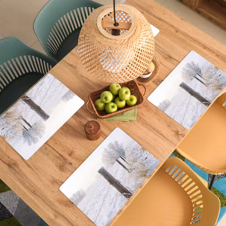 Placemat - 6 stuks - Hek - Sneeuw - Mist - Platteland - Nostalgisch — 6
