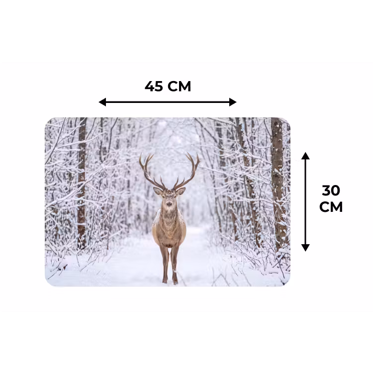 Placemat - 6 stuks - Hert - Winter - Bos - Natuur - Wit — 3