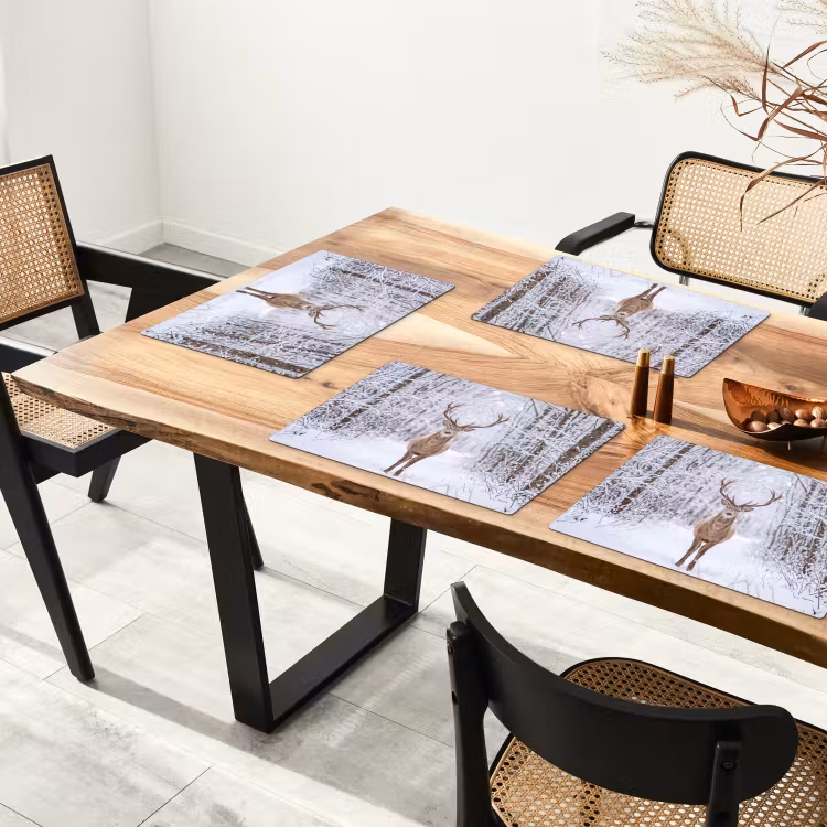 Placemat - 6 stuks - Hert - Winter - Bos - Natuur - Wit — 5