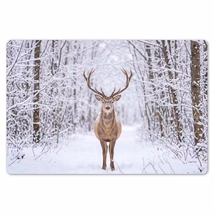 Placemat - 6 stuks - Hert - Winter - Bos - Natuur - Wit — 7
