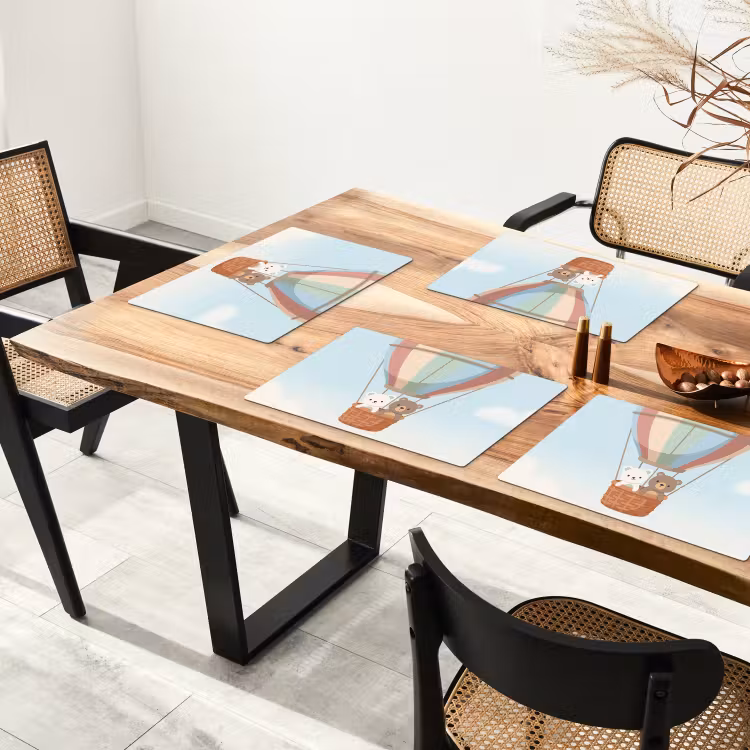 Placemat - 6 stuks - Luchtballon - Beren - Pastel — 5