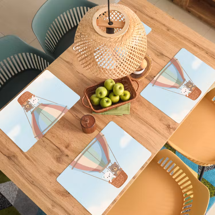 Placemat - 6 stuks - Luchtballon - Beren - Pastel — 6