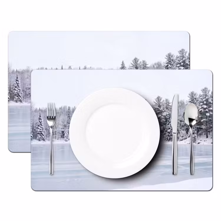 Placemat - 6 stuks - Meer - Dennen - IJs - Winter - Rustgevend — 2
