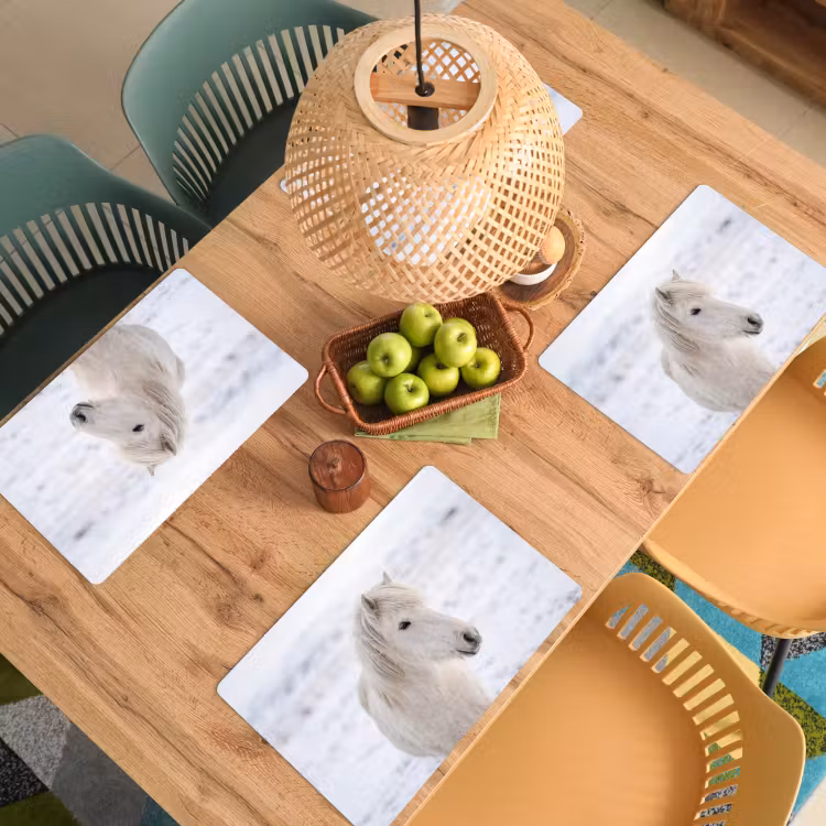 Placemat - 6 stuks - Paard - Kop - Winter - Dieren - Wit — 6
