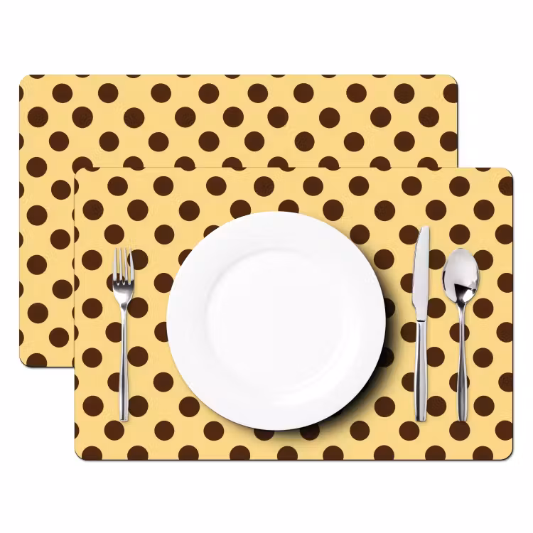 Placemat - 6 stuks - Polka Dot - Stippen - Retro - Geel - Bruin — 2