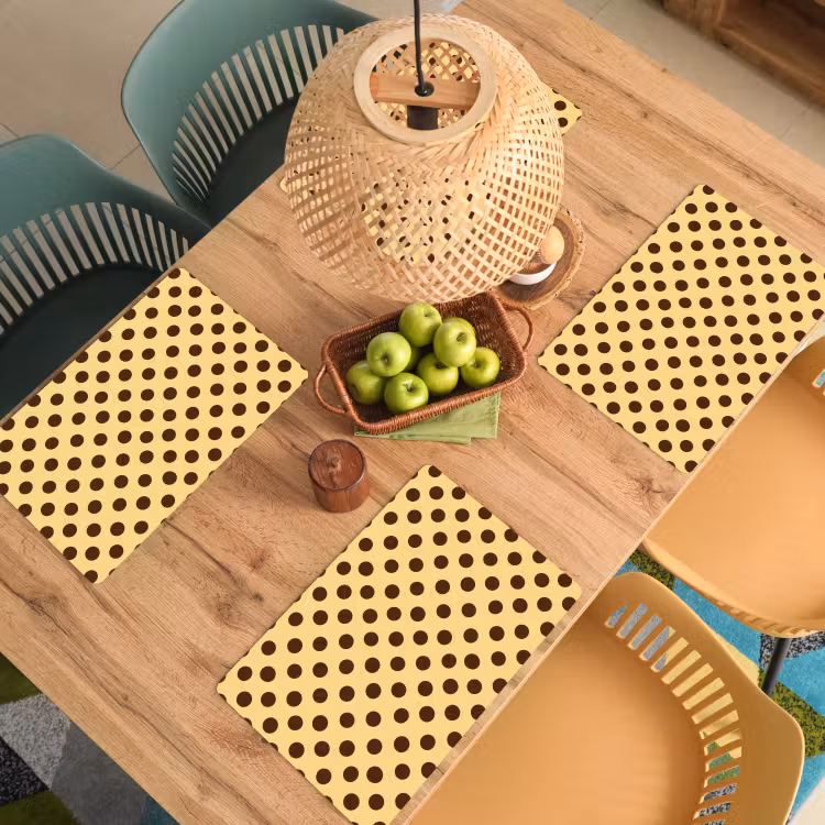 Placemat - 6 stuks - Polka Dot - Stippen - Retro - Geel - Bruin — 6