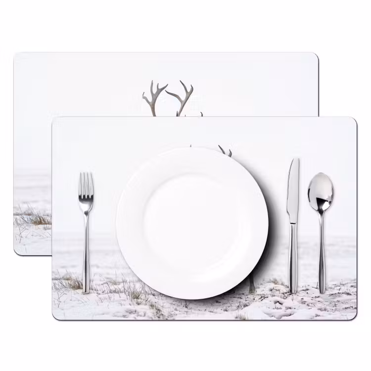 Placemat - 6 stuks - Rendier - Gewei - Sneeuw - Winter — 2