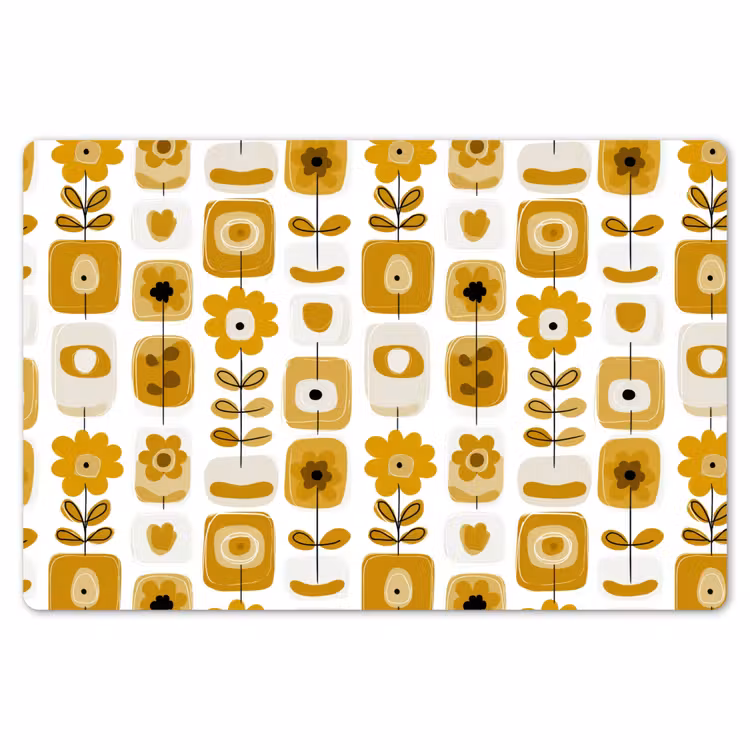 Placemat - 6 stuks - Retro - Abstract - Bloemen - Okergeel — 7