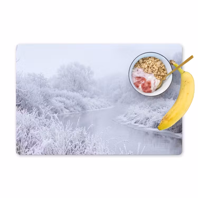 Placemat - 6 stuks - Rivier - Sneeuw - Bos - Winter - Schilderachtig — 1