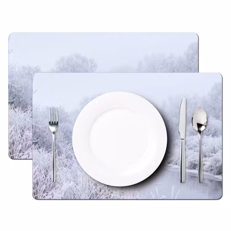 Placemat - 6 stuks - Rivier - Sneeuw - Bos - Winter - Schilderachtig — 2