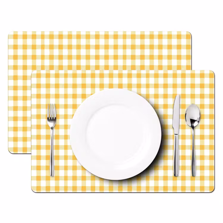 Placemat - 6 stuks - Ruit - Gingham - Klassiek - Geel en Wit — 2