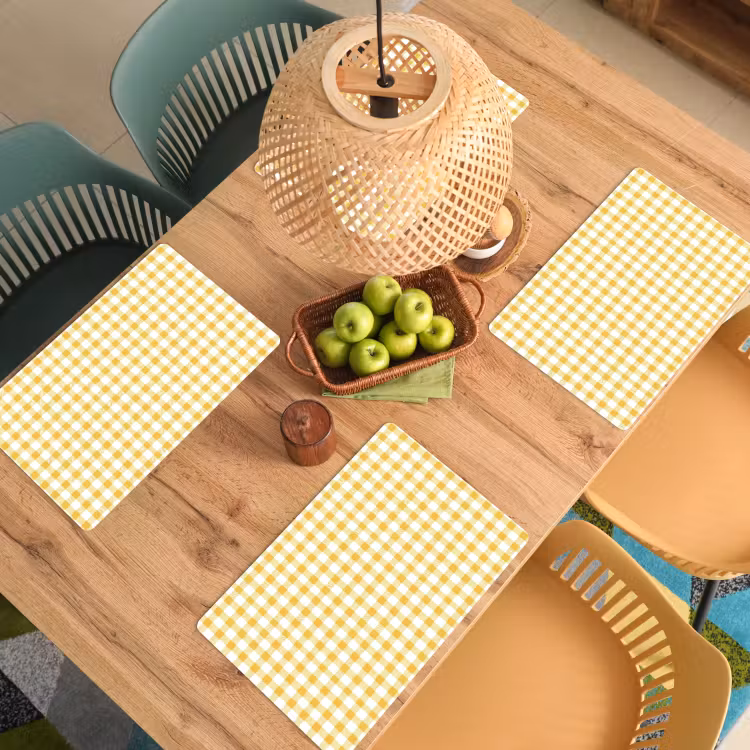 Placemat - 6 stuks - Ruit - Gingham - Klassiek - Geel en Wit — 6