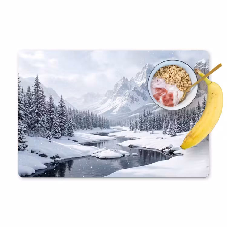 Placemat - 6 stuks - Sneeuwlandschap - Bergen - Rivier - Winter — 1