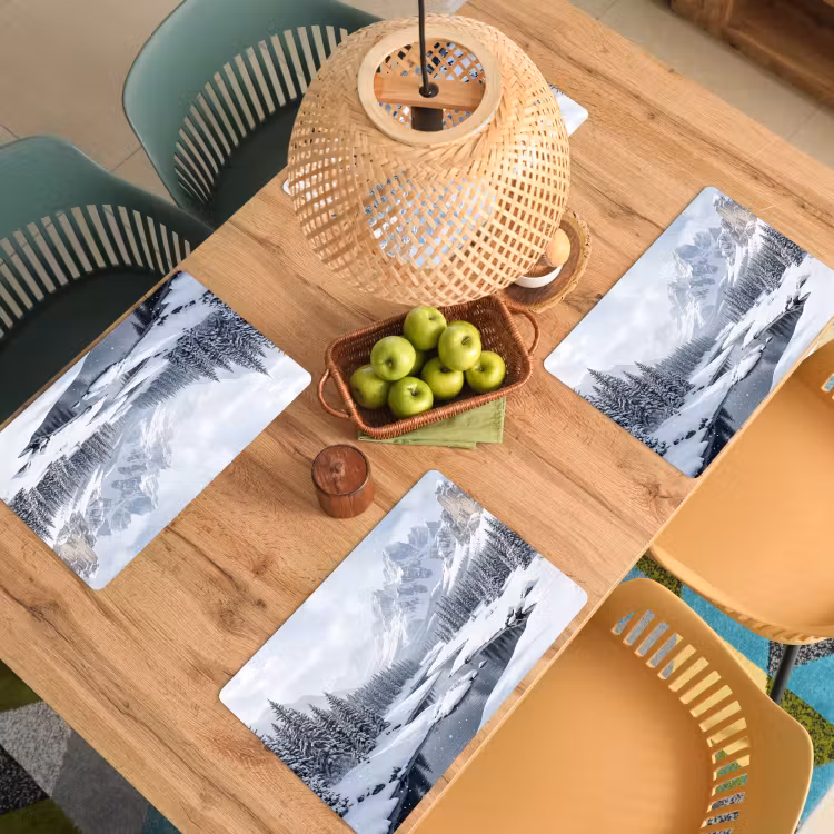 Placemat - 6 stuks - Sneeuwlandschap - Bergen - Rivier - Winter — 6