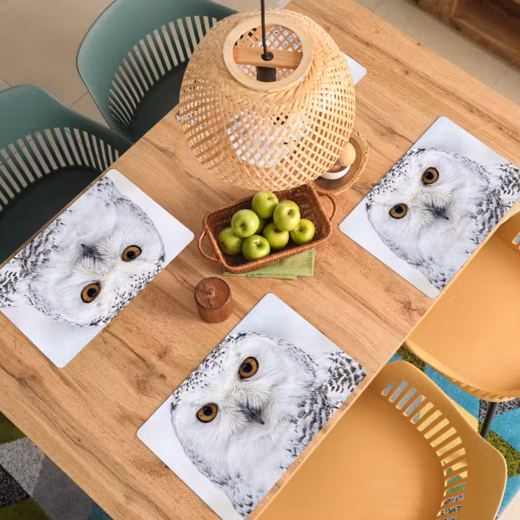 Placemat - 6 stuks - Sneeuwuil - Oog - Wildlife - Wit — 6