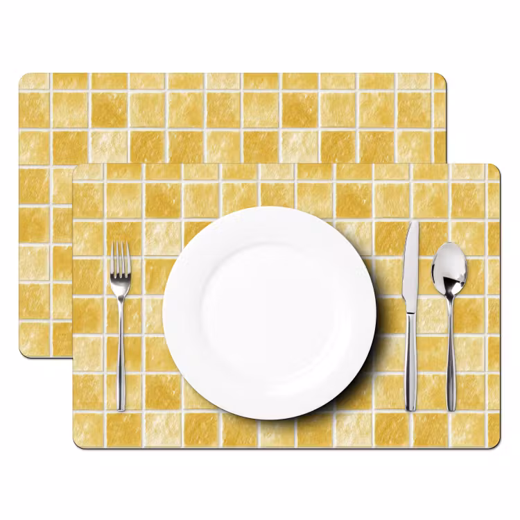 Placemat - 6 stuks - Tegels - Mozaïek - Textuur - Goudgeel — 2